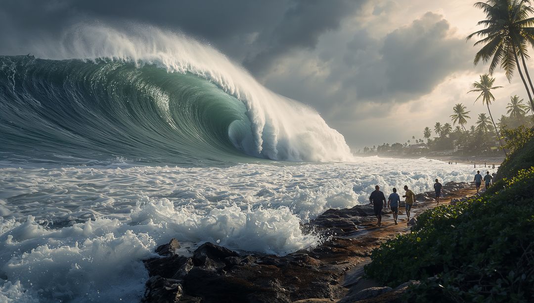 Majestic Ocean Wave Crashes on Tropical Shore