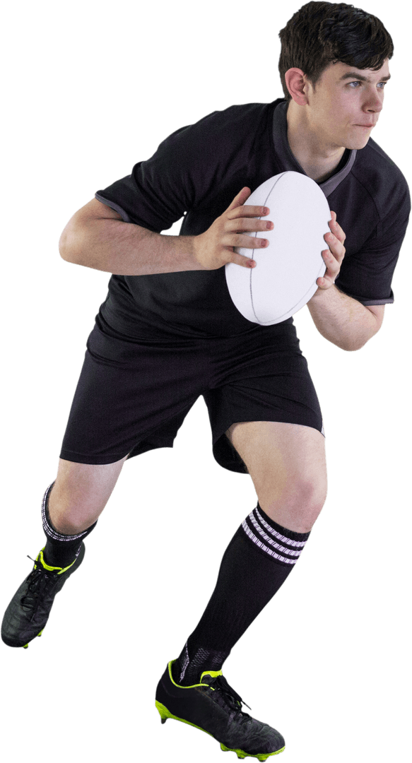 Transparent Rugby Player Running with Ball on Isolated Background