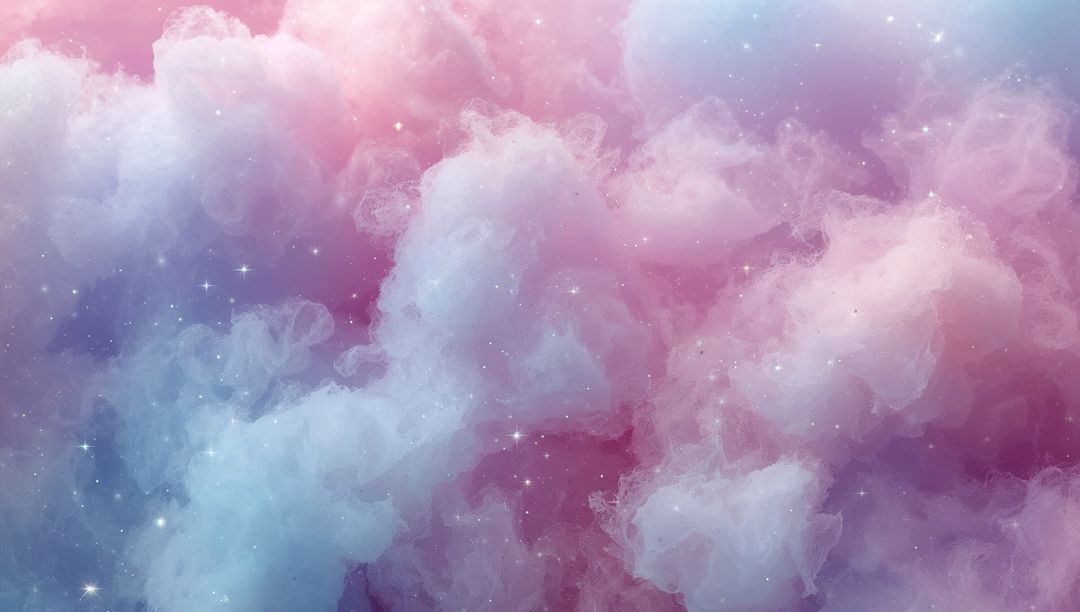 Dreamy pastel nebula clouds with sparkling stars and iridescent cosmic mist