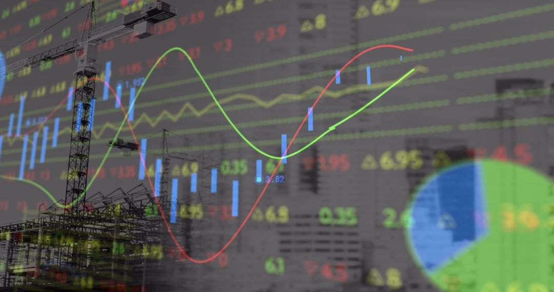 Construction Site Merged with Digital Financial Graph Overlay