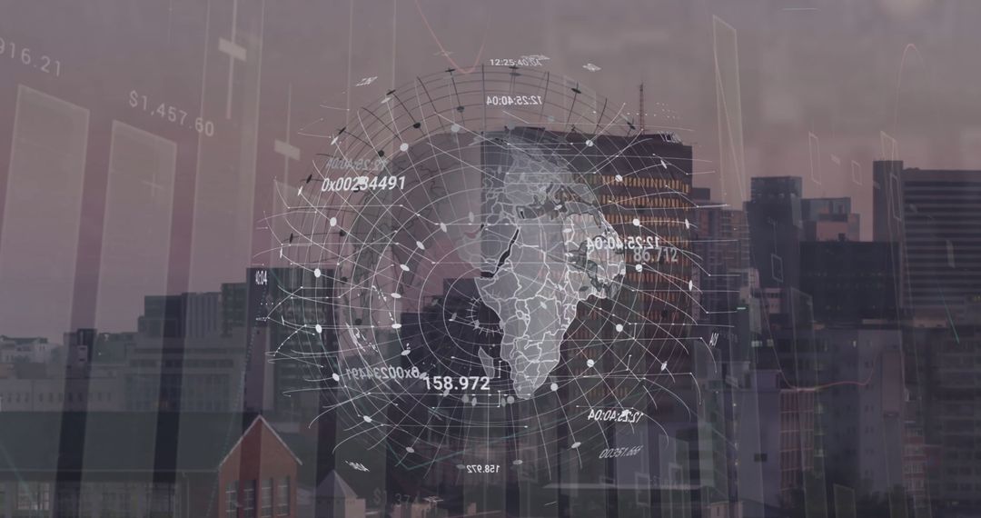 Digital Interface of Global Connectivity Over Cityscape