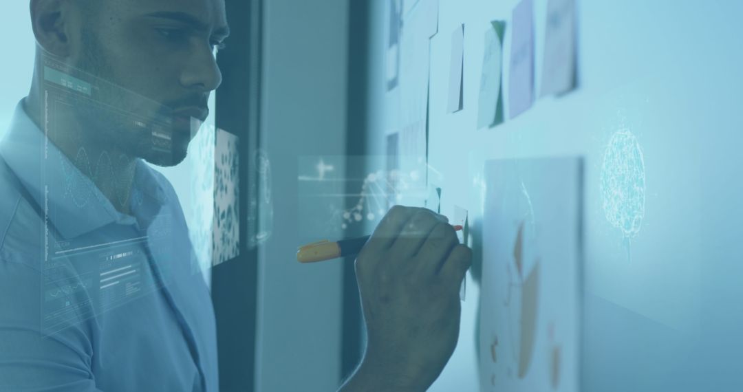 Innovative Businessman Brainstorming with Digital Interface Displays