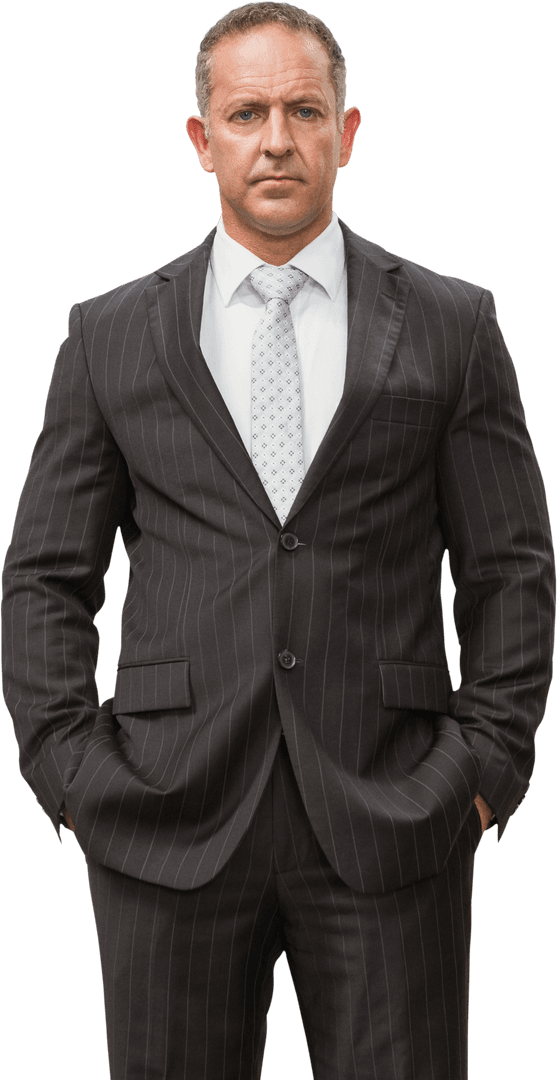 Confident Businessman in Striped Suit on Transparent Background