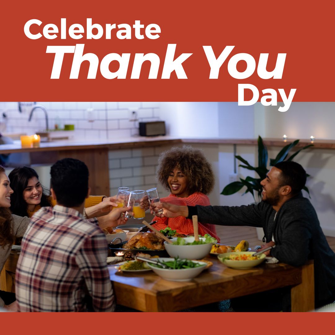 Friends Toasting Drinks at Thank You Day Dinner Party