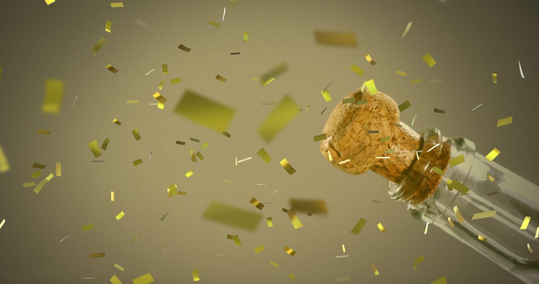 Champagne Bottle Popping with Gold Confetti for Celebration