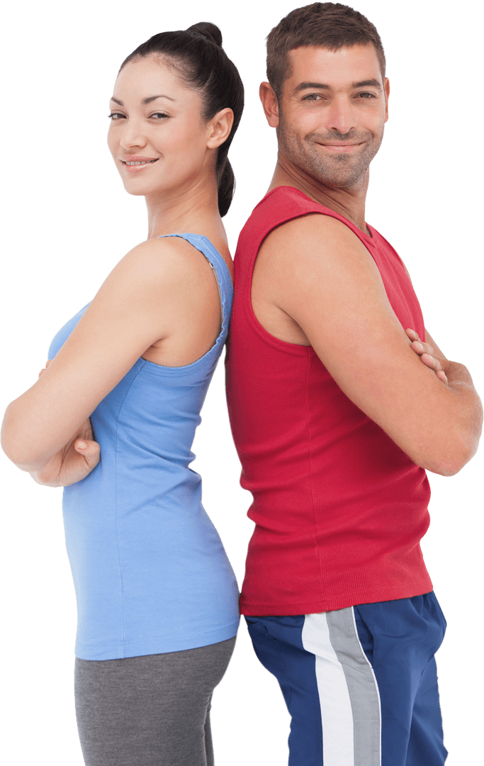 Fit Man and Woman Smiling Together with Transparent Background