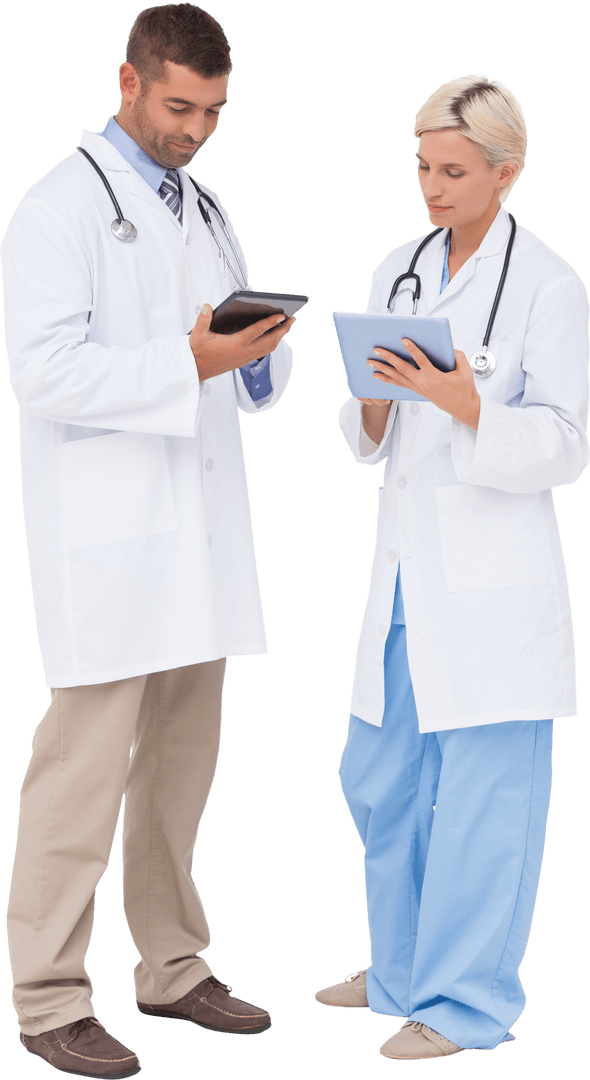 Transparent Doctor Team Discussing Patient Details Using Digital Tablets