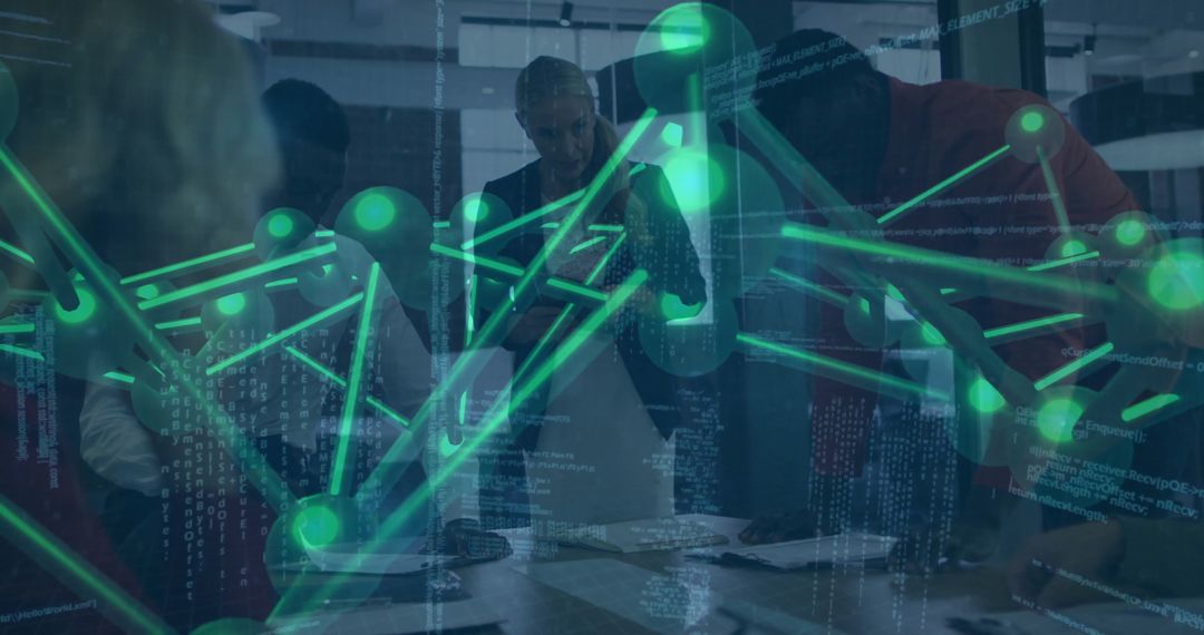 Team Analyzing Documents with Futuristic Data Projection