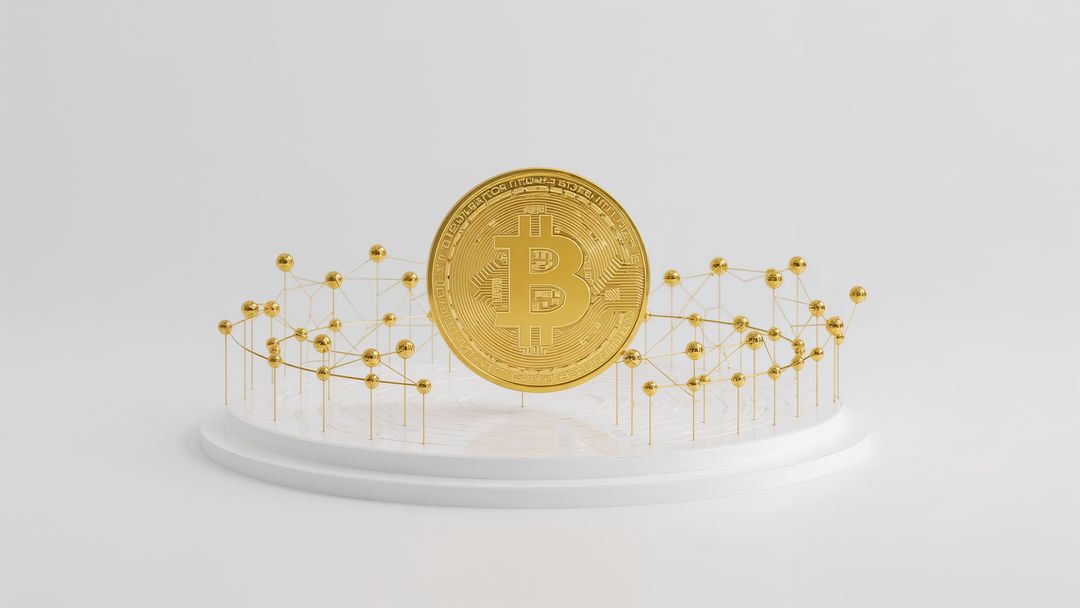 Golden Bitcoin on White Platform with Network Design