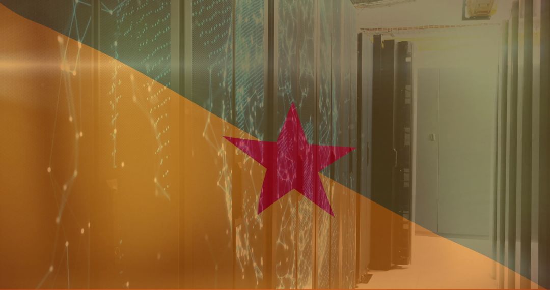 French Guiana Flag Overlaid on Digital Data Servers