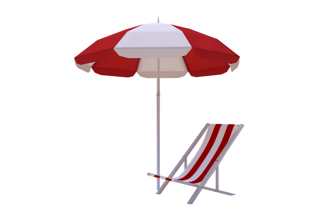 Red and White Sun Umbrella and Deckchair Illustration on Transparent Background - Download Free Stock Images Pikwizard.com