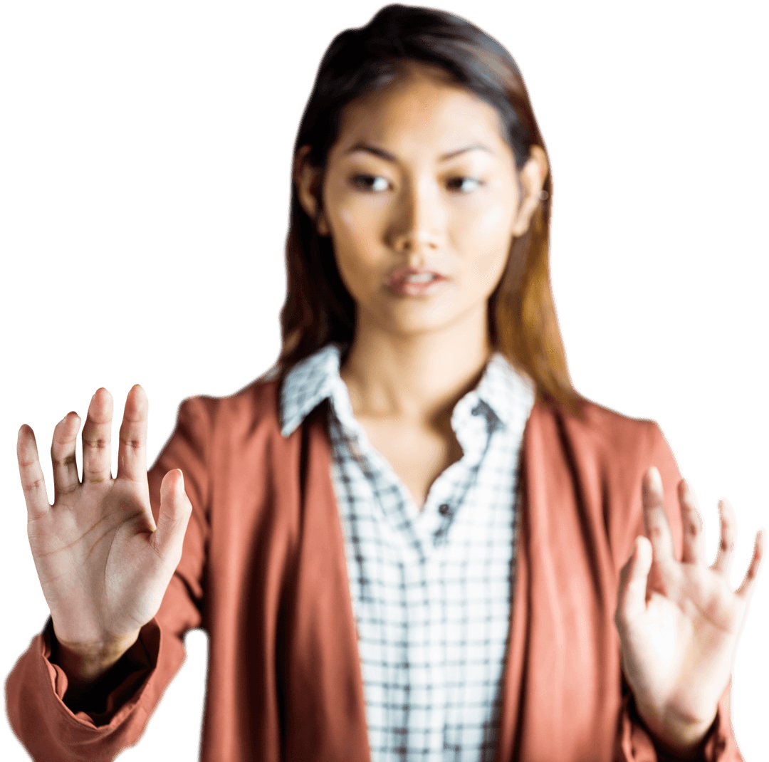 Transparent Image of Focused Businesswoman Showing Palms
