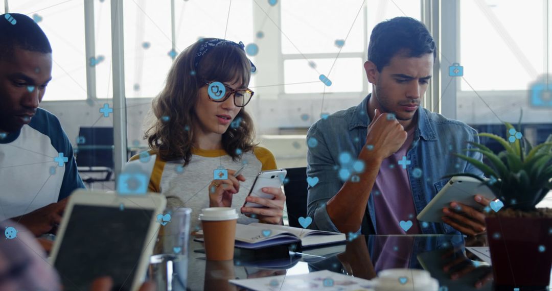 Colleagues Collaborating with Digital Connection Concepts