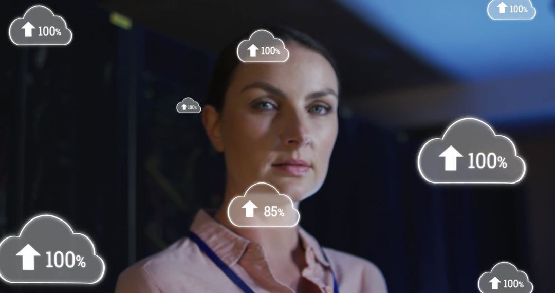 Businesswoman Engaged with Cloud Technology Interfaces