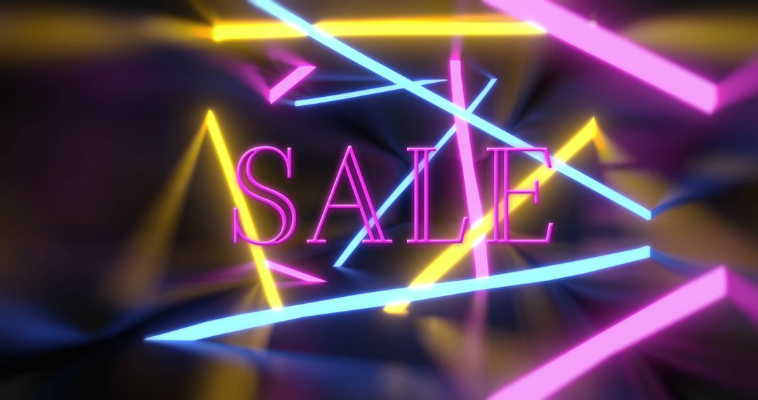 Neon Sale Text with Vibrant Lines on Dark Background