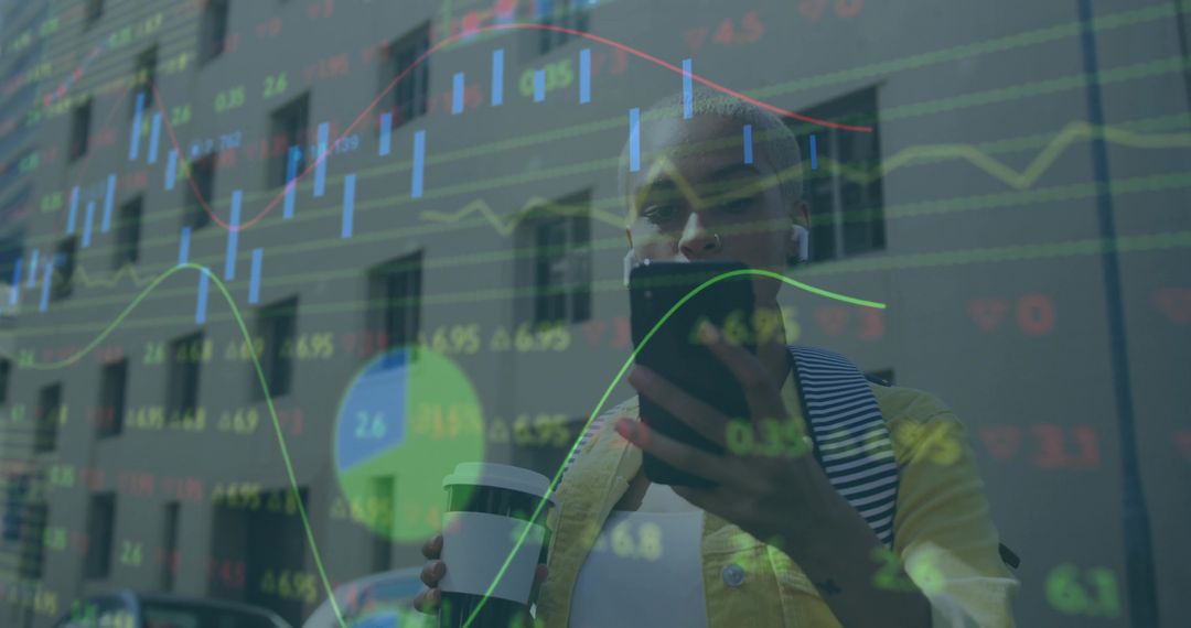 Businesswoman Checking Stocks on Smartphone While Walking in City