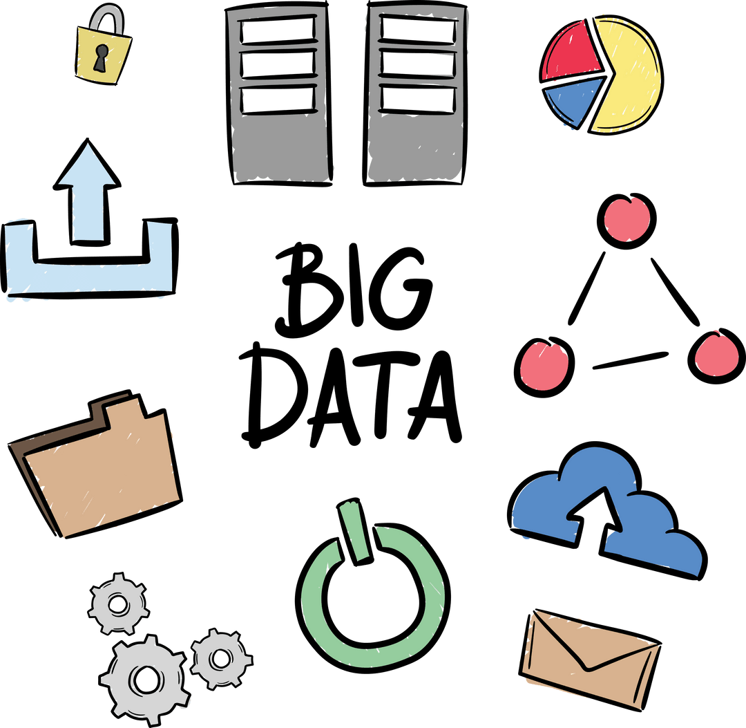 Colorful Simplified Icons on Transparent Background for Big Data Concept