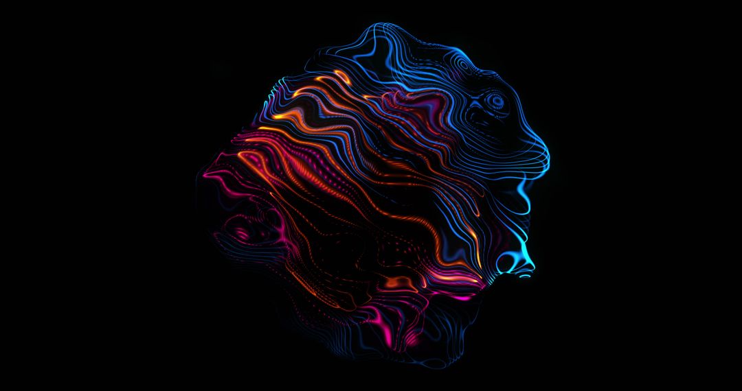 Abstract Neon Waves with Fluid Motion against Dark Background