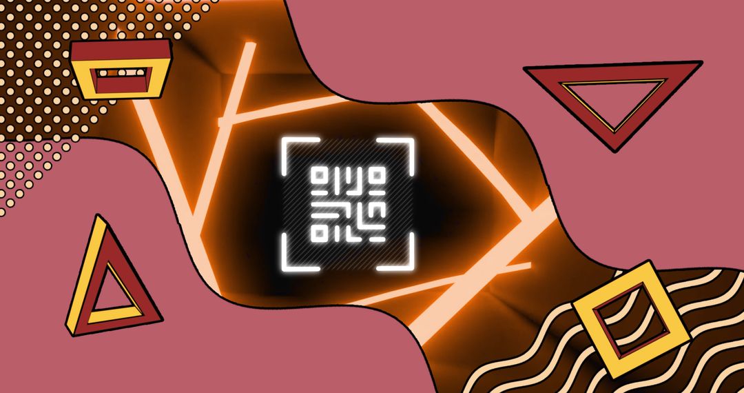 Glowing QR Code with Neon Geometric Shapes Design