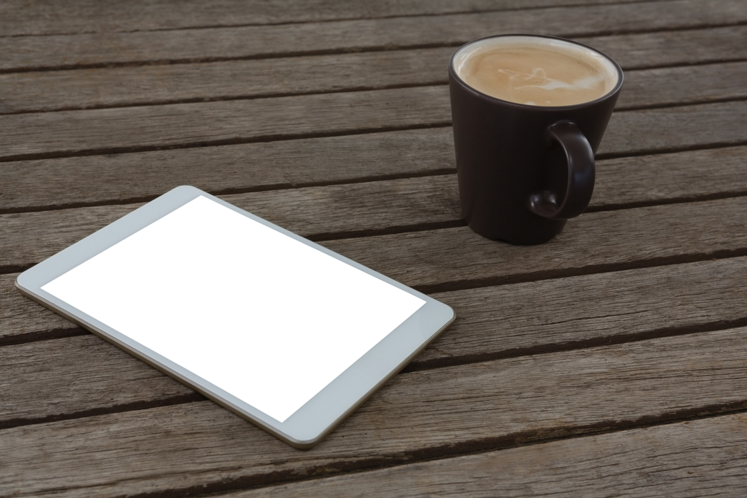 Digital Tablet with Coffee on Transparent Wooden Table - Download Free Stock Images Pikwizard.com