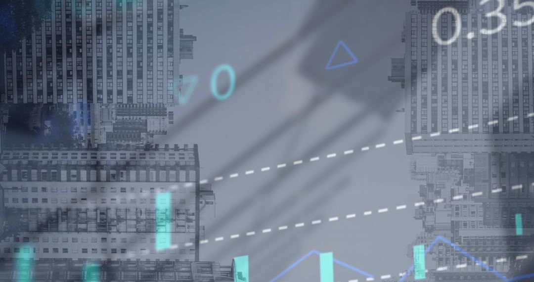 Futuristic Stock Market Data Overlaid on Inverted Cityscape