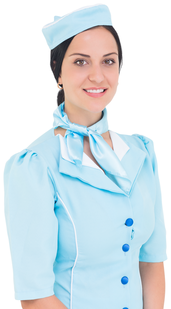 Transparent smiling female airline stewardess in blue uniform - Download Free Stock Images Pikwizard.com