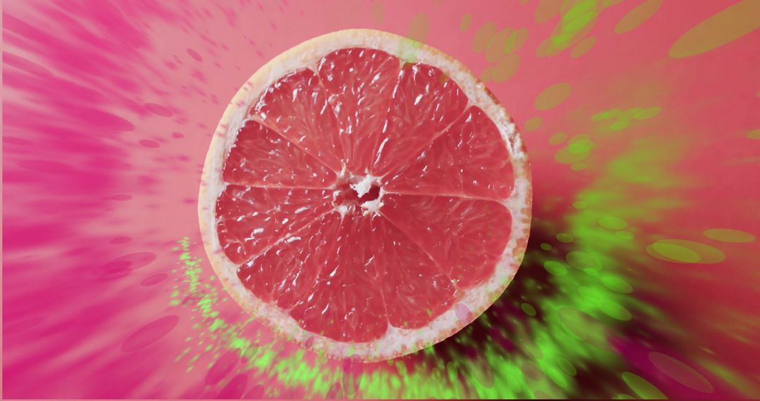 Sliced Grapefruit with Graphic Colored Splash Against Pink Background