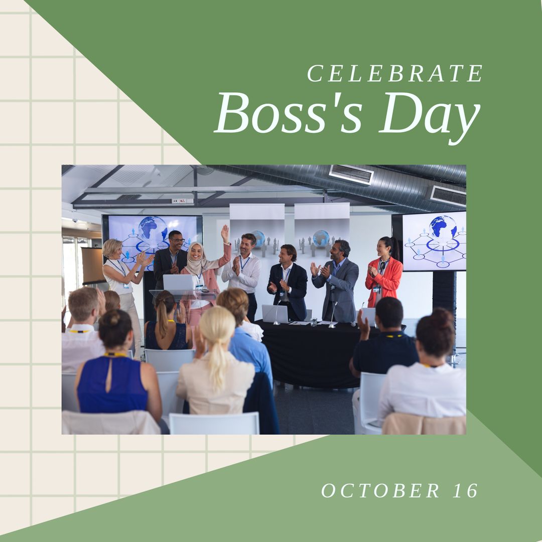 Diverse Team Celebrating Boss's Day in Modern Office Event