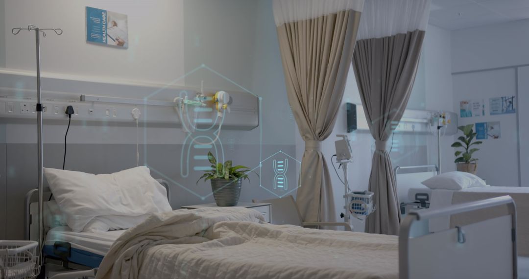Futuristic Technology Overlay in Empty Hospital Room