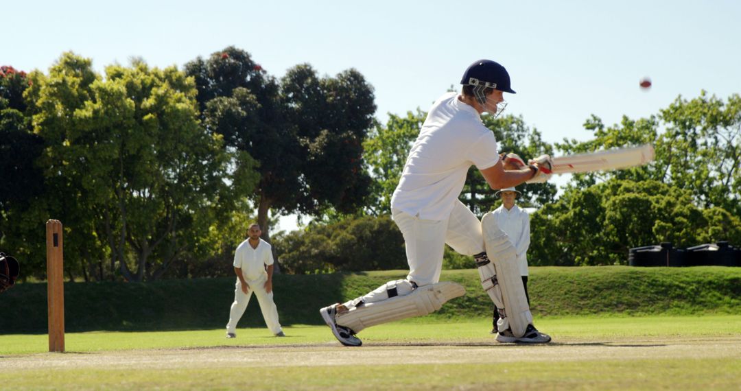 Cricketer playing shot on sunny day - Free Images, Stock Photos and Pictures on Pikwizard.com