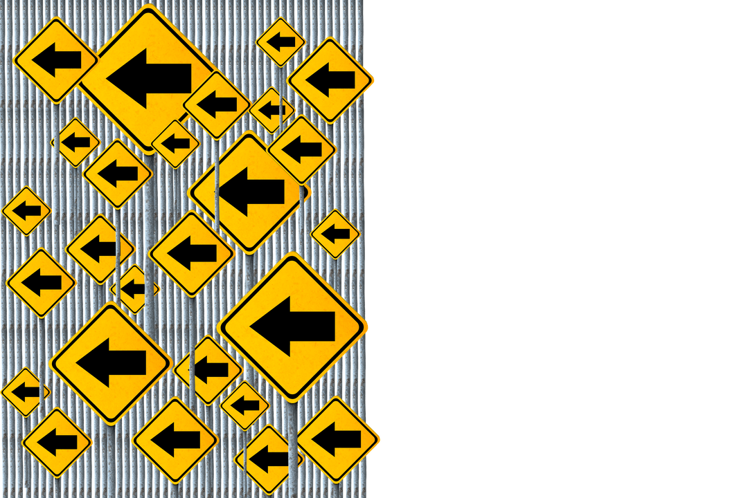 Transparent Arrangement of Yellow Directional Road Signs