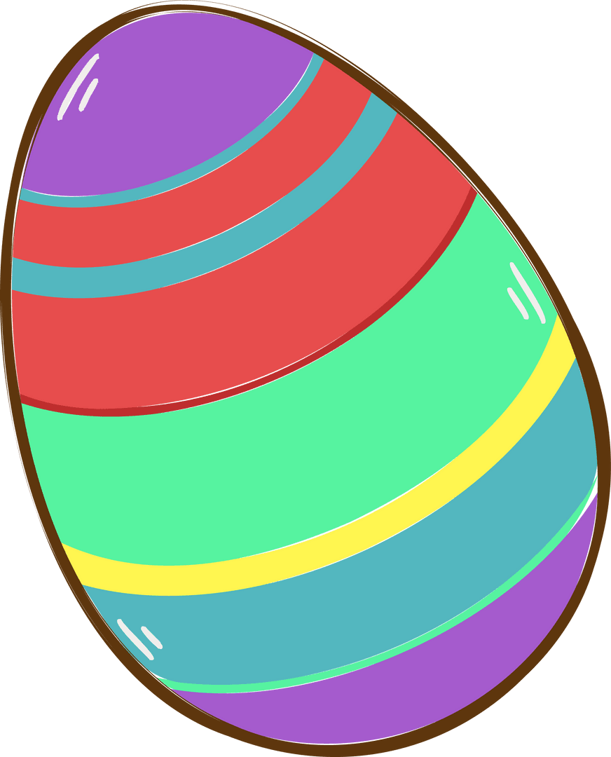 Colorful Easter Egg with Glossy Stripes on Transparent Background
