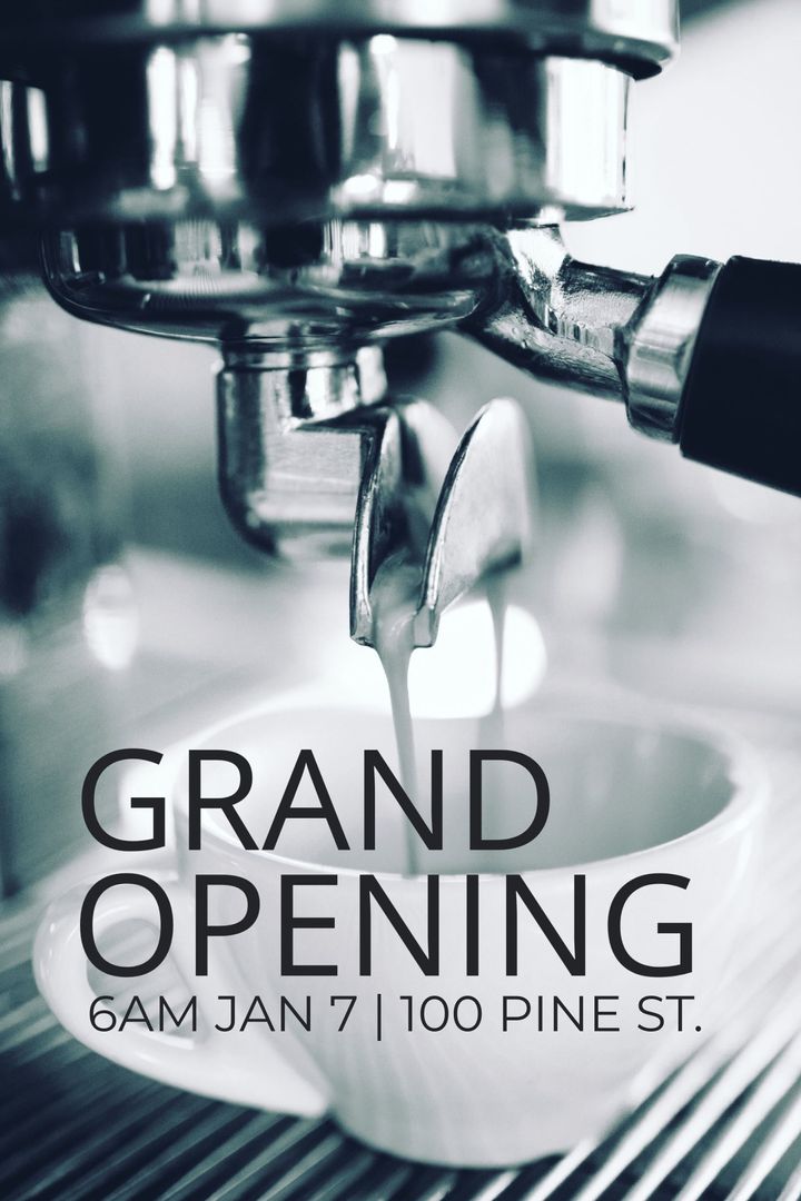 Espresso Machine Pouring Coffee Announcing Grand Opening of Cafe - Download Free Stock Templates Pikwizard.com