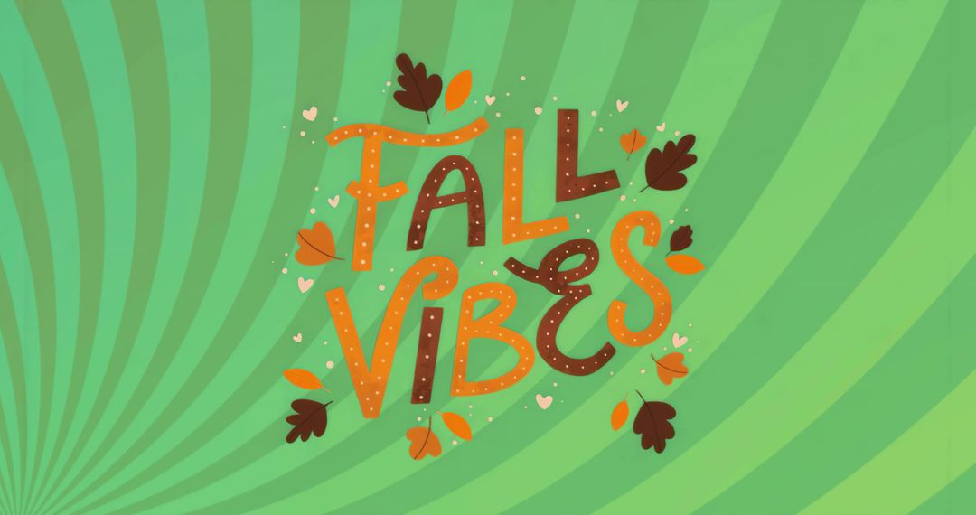 Vibrant Autumn Typography with Decorative Leaves and Heart Accents