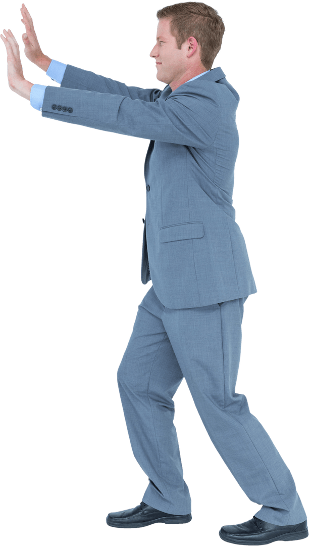 Transparent Businessman Pushing Forward With Hands