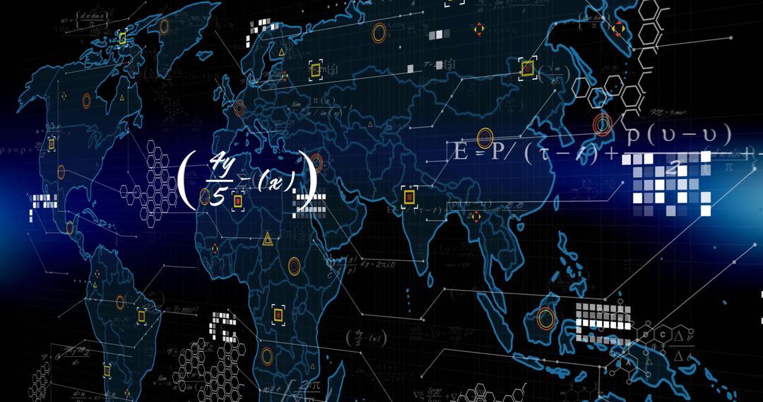 Global Network of Complex Equations Overlaid on World Map