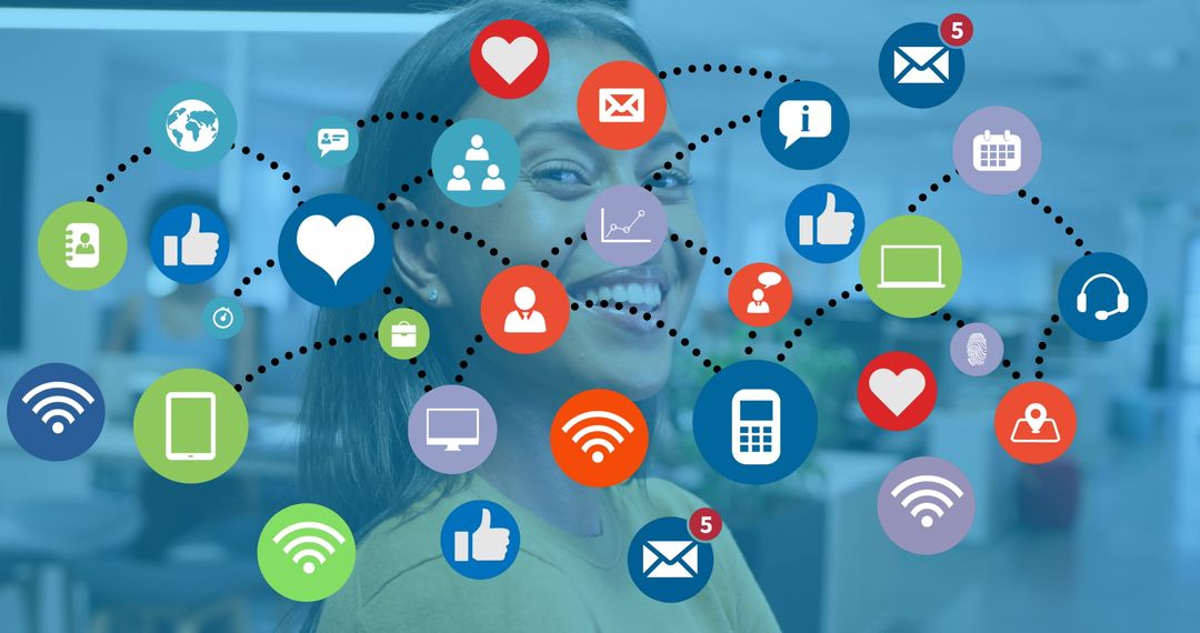 Face Merging with Social Media and Technology Icons Overlay