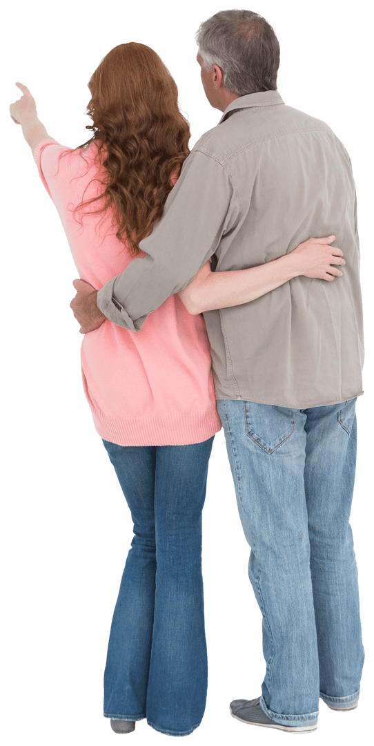 Casual Couple Embracing, Looking Toward Future with Transparent Background