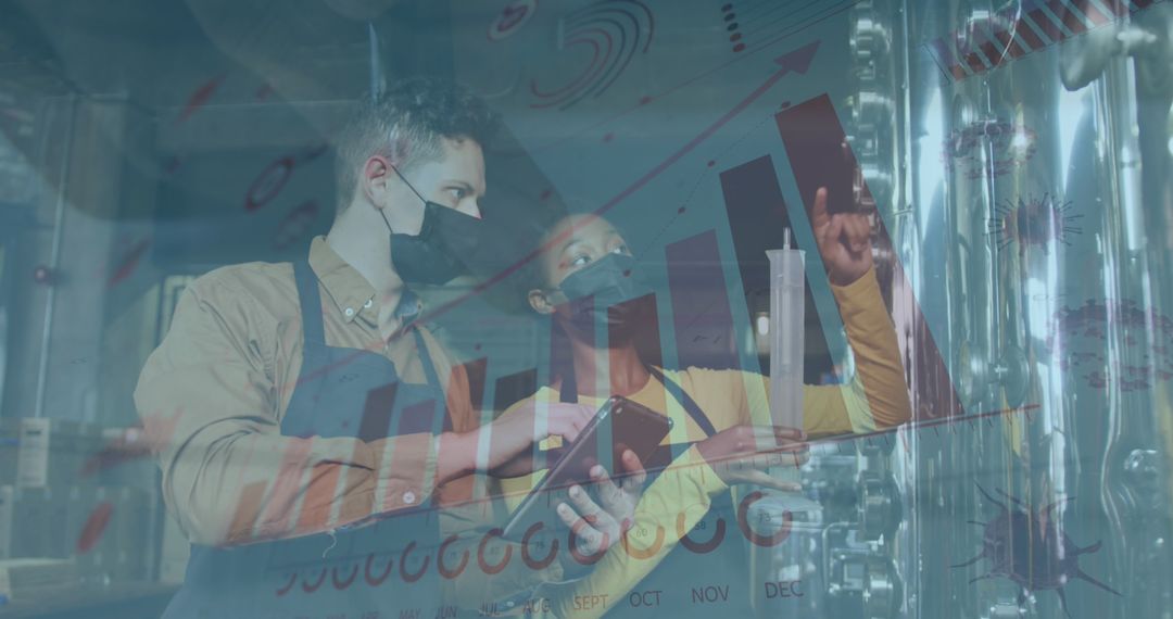 Technicians Conducting Analysis at Craft Brewery with Masks