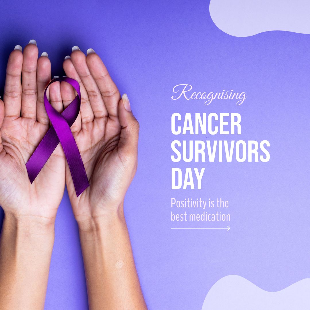 Hands Holding Purple Ribbon for Cancer Survivors Day