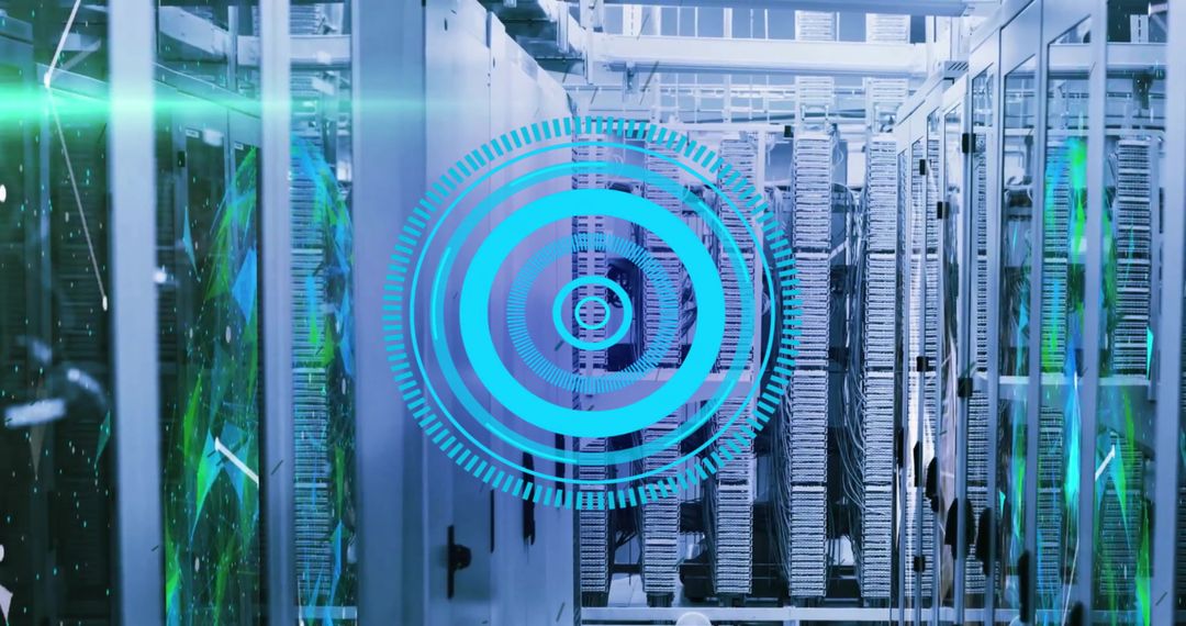 Digital Data Processing in Server Room with Futuristic Elements