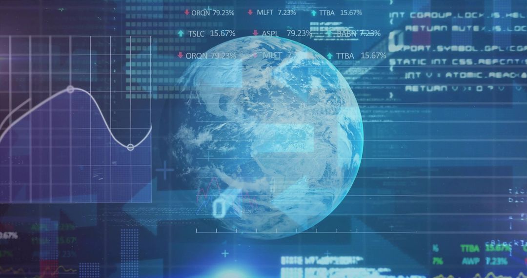 Holographic Earth Globe Hovering Over Futuristic Data Dashboard and Network HUD Display