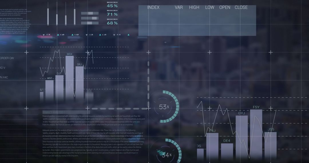 Digital Data Analytics Overlay with City Background