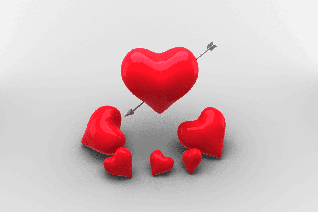 Floating Red Hearts with Arrow on Transparent Background