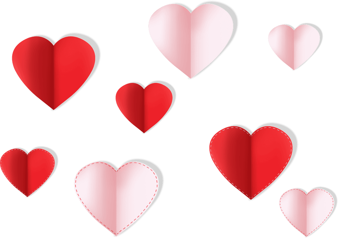 Red and Pink Heart Shapes on Transparent Background