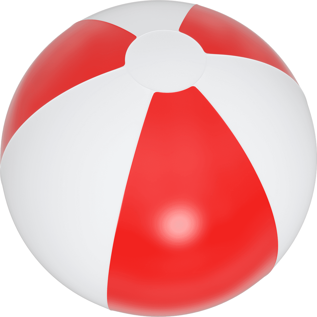 Red and White Striped Beach Ball on Transparent Background