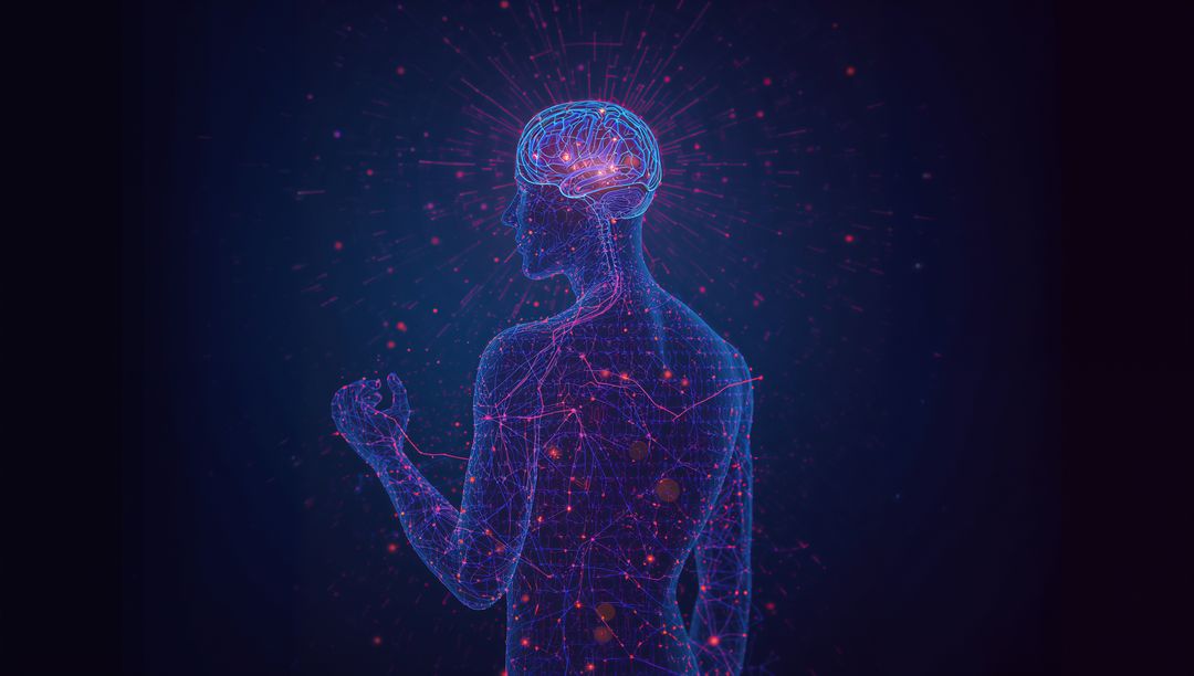 Futuristic Wireframe Brain with Neural Network Visual