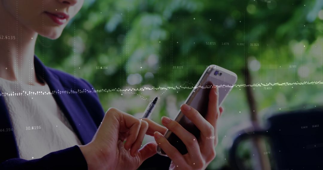 Businesswoman Interacting with Smartphone and Digital Data Interface