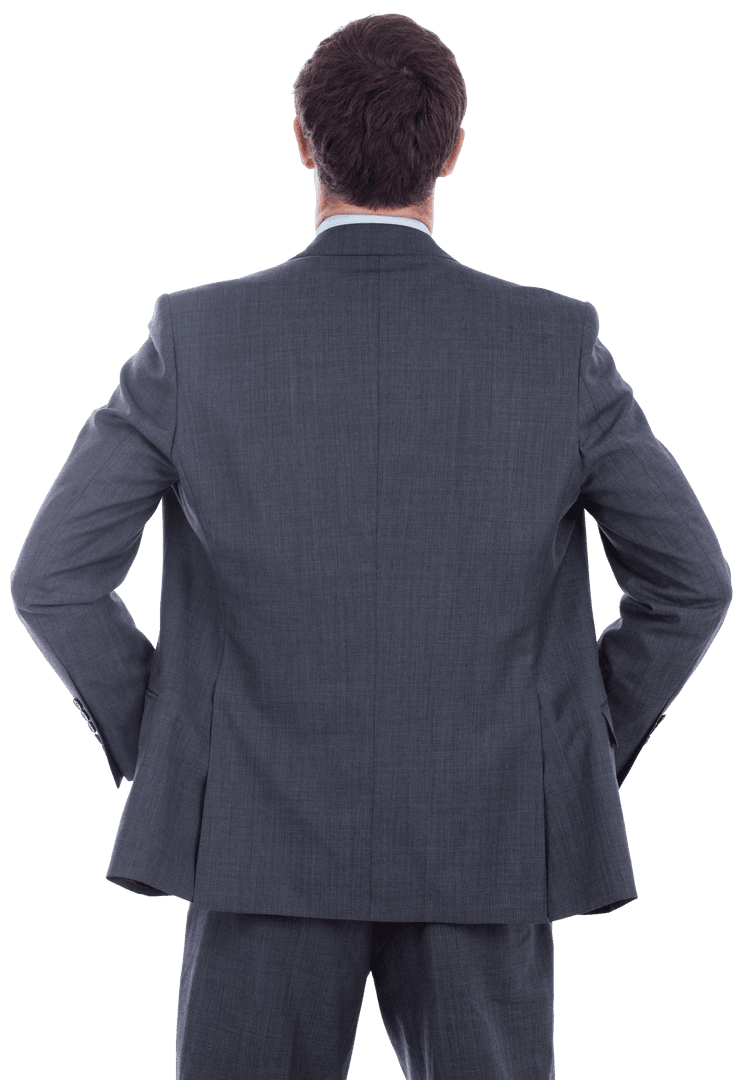 Confident Businessman in Dark Suit from Back - Transparent Background