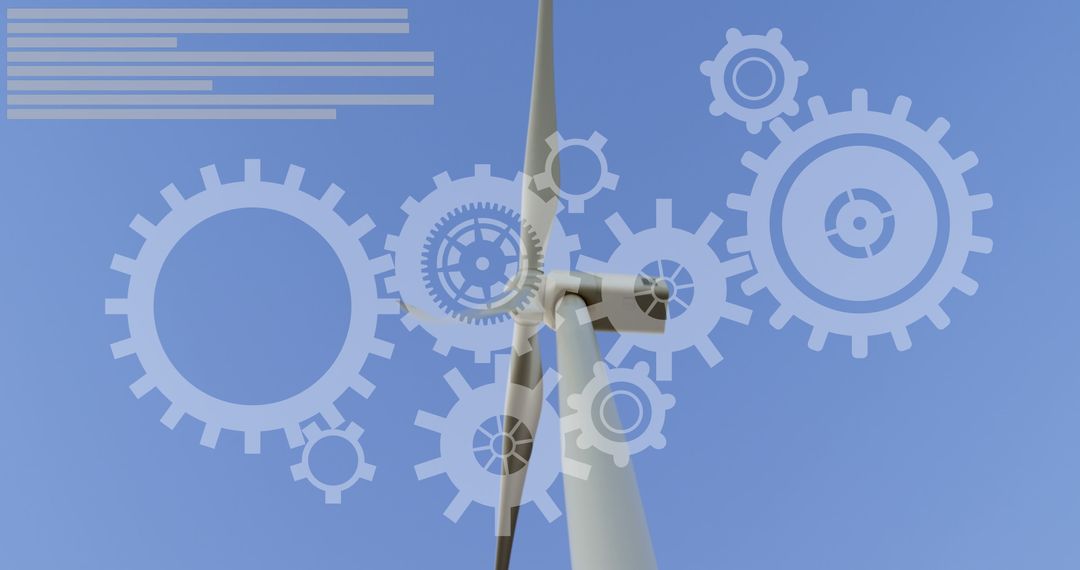 Wind Turbine with Animated Gear Mechanics Under Blue Sky